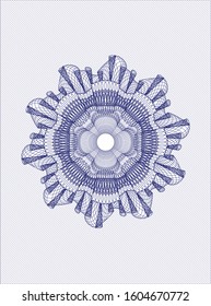 Blue money style emblem or rosette. Vector Illustration. Detailed.