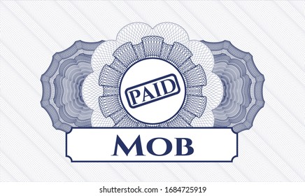 Blue money style emblem or rosette with paid icon and Mob text inside