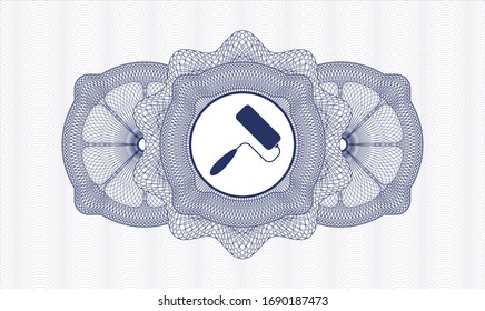 Blue money style emblem or rosette with roller brush icon inside