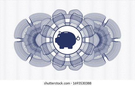 emblema o rosette estilo dinero azul con un icono de banco picante dentro
