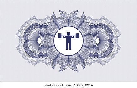 Blue money style emblem or rosette. Vector Illustration. Detailed with squat icon inside