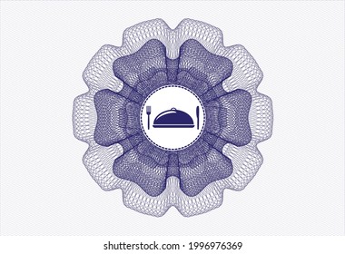 Blue money style emblem or rosette. with special food icon inside