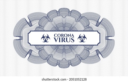 Blue money style emblem or rosette. Vector Illustration. Detailed with text Coronavirus inside