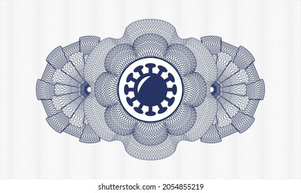 Blue money style emblem or rosette. Vector Illustration. Detailed with coronavirus icon inside