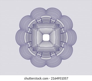 Blue money style emblem or rosette. Vector Illustration. Detailed. 