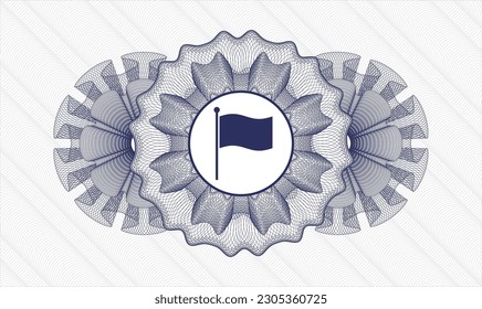 Blue money style emblem or rosette. Vector Illustration. Detailed with flag icon inside