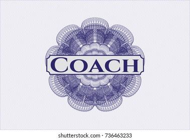 Blue money style emblem or rosette with text Coach inside