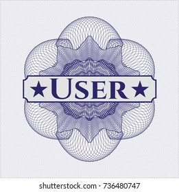 Blue money style emblem or rosette with text User inside