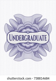 Blue money style emblem or rosette with text Undergraduate inside