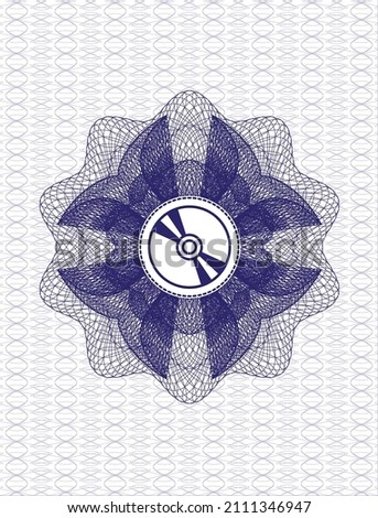 Blue money style emblem or rosette. with CD or DVD disc icon inside