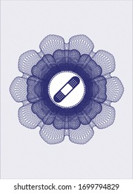 Blue money style rosette with bandage plaster icon inside