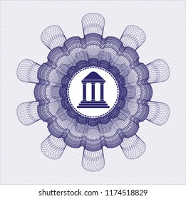 Blue money style rosette with bank icon inside