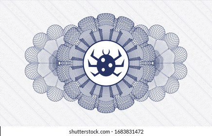 Blue money style rosette with bug icon inside