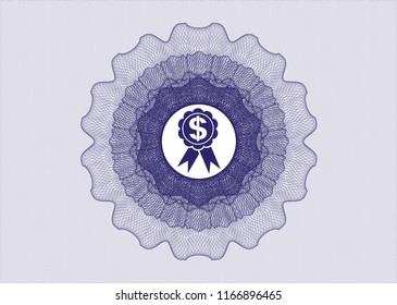 Blue money style rosette with business ribbon icon inside