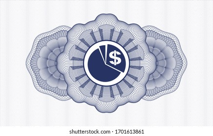 Blue money style rosette with chart icon inside