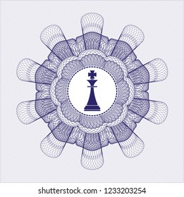 Blue money style rosette with chess king icon inside