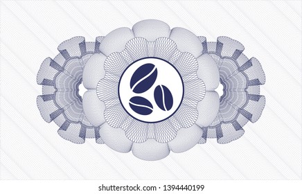 Blue money style rosette with coffee bean icon inside