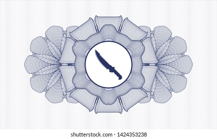 Blue money style rosette with combat knife icon inside