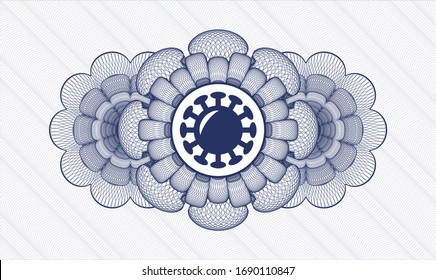 Blue money style rosette with coronavirus icon inside