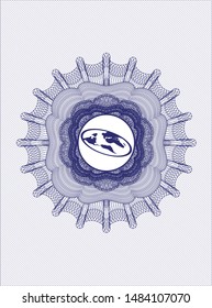 Blue money style rosette with flat earth icon inside