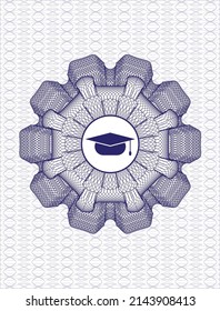 Blue money style rosette. with graduation cap icon inside