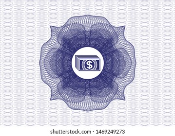 Blue money style rosette with money icon inside