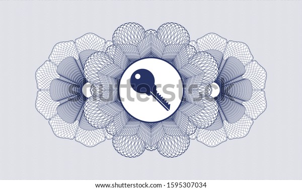 Blue money style\
rosette with key icon\
inside