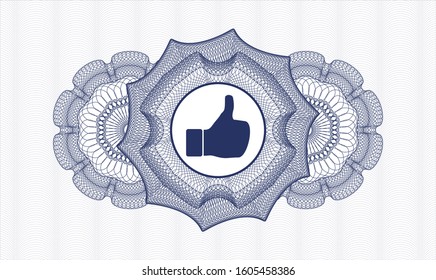Blue money style rosette with like icon inside