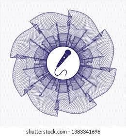 Blue money style rosette with microphone icon inside