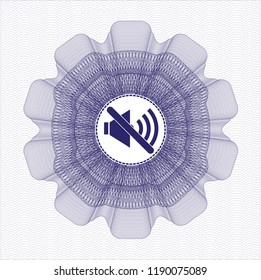 Blue money style rosette with mute icon inside
