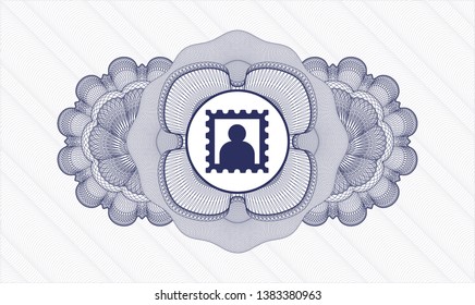 Blue money style rosette with picture icon inside