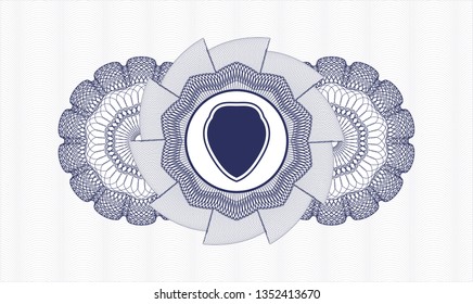 Blue money style rosette with shield icon inside