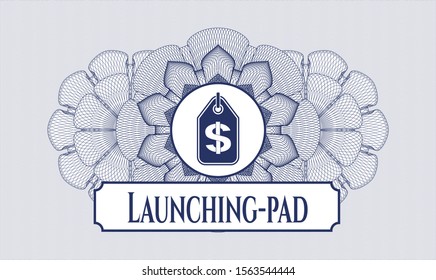 Blue money style rosette with money tag icon and Launching-pad text inside