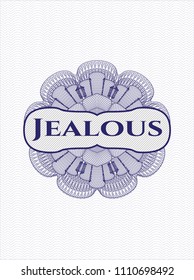  Blue money style rosette with text Jealous inside