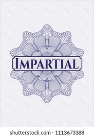Blue money style rosette with text Impartial inside