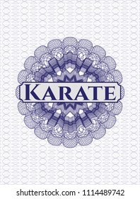 Blue money style rosette with text Karate inside