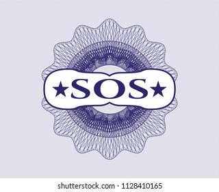 Blue money style rosette with text SOS inside