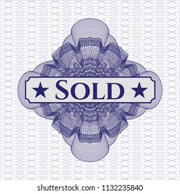 Blue money style rosette with text Sold inside
