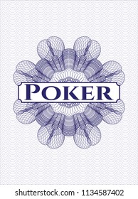 Blue money style rosette with text Poker inside