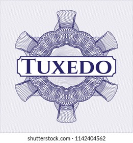 Blue money style rosette with text Tuxedo inside