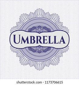 Blue money style rosette with text Umbrella inside