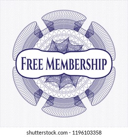 Blue money style rosette with text Free Membership inside