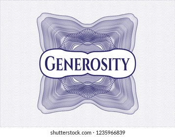 Blue money style rosette with text Generosity inside