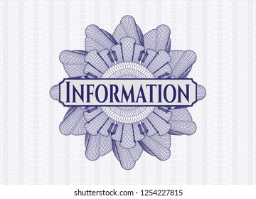 Blue money style rosette with text Information inside