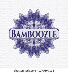 Blue money style rosette with text Bamboozle inside