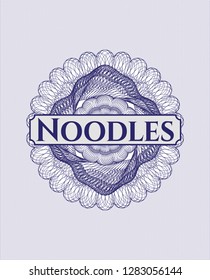 Blue money style rosette with text Noodles inside
