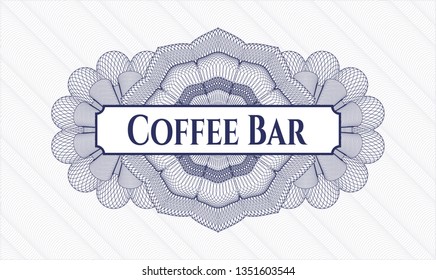 Blue money style rosette with text Coffee Bar inside