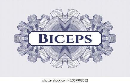 Blue money style rosette with text Biceps inside