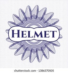 Blue money style rosette with text Helmet inside