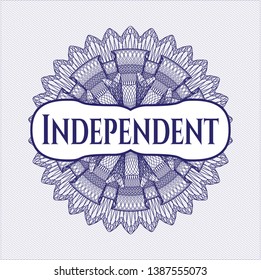 Blue money style rosette with text Independent inside